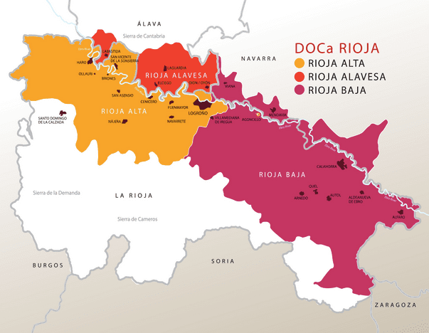 Map of Rioja DOCa wine region